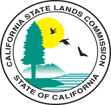 Round color logo of the CA State Lands Commission, featuring a redwood tree in front of a mountain and water with the sun and birds in the sky.