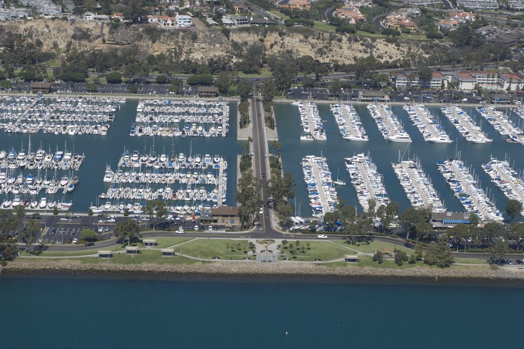 Aerial view of Dana Point Harbor, Orange County. 