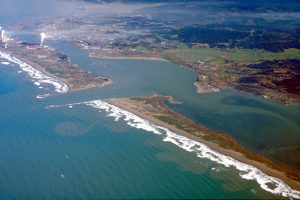 Aerial view of Humboldt Bay and the city of Eureka