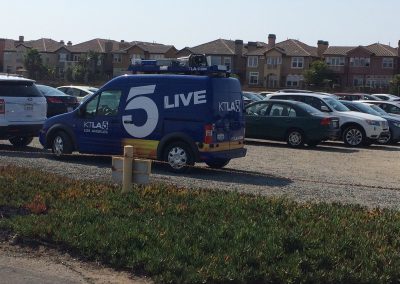 News van covering the 10th anniversary celebration of the Bolsa Chica Lowlands Restoration Project.