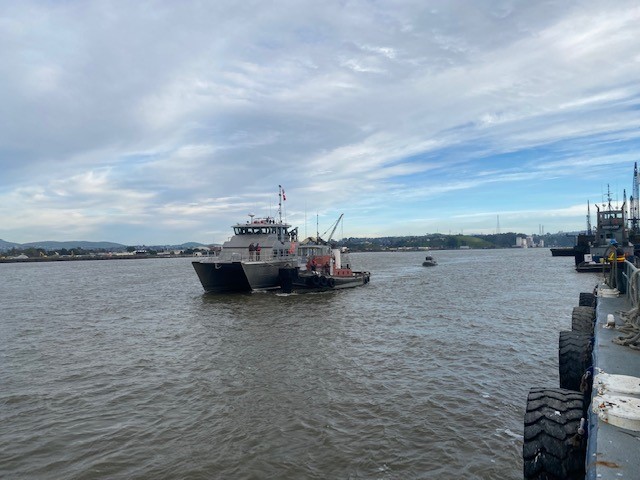 Valiant tugboat being removed from navigable waters.