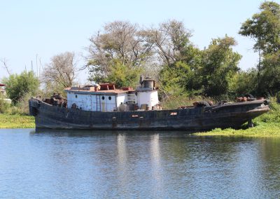 Abandoned tugboat, the Standard No. 2, in Sevenmile Slough, Sacramento County.