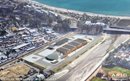 Conceptual desalination facility, adjacent to San Juan Creek and with the Pacific Ocean in the background