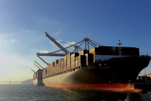 A container ship in San Francisco Bay.