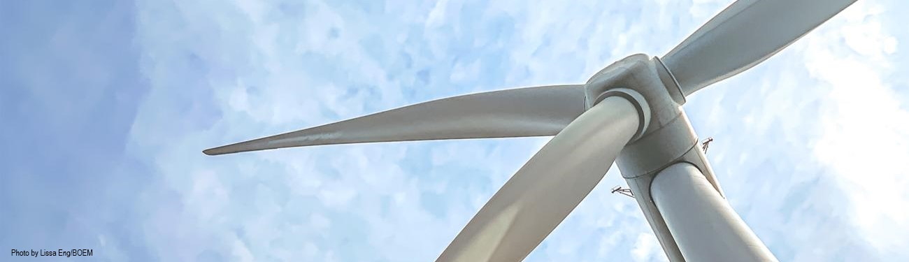 Closeup of a wind turbine by Lissa Eng, Renewable Energy Atlantic Region, BOEM