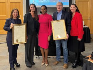 California State Lands Commissioners posing for a photo with soon-to-be former Executive Officer Jennifer Lucchesi and former Assistant Executive Officer Colin Connor.. Photo links to a full size image. 