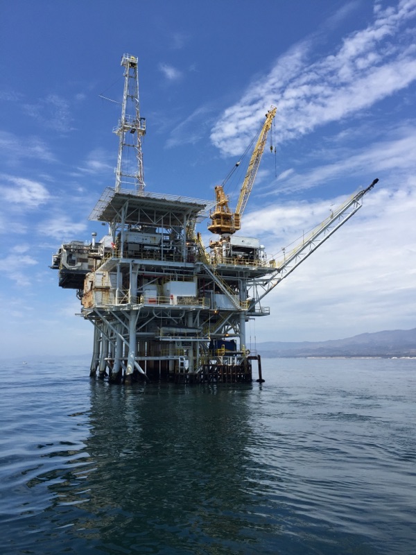 Platform Holly in 2018. Oil Platform Holly in the pacific ocean