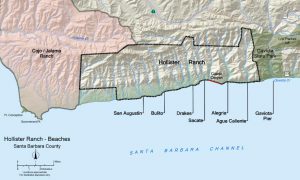 The Beaches of Hollister Ranch Topographic map of the beaches of Hollister Ranch on the Santa Barbara Channel.