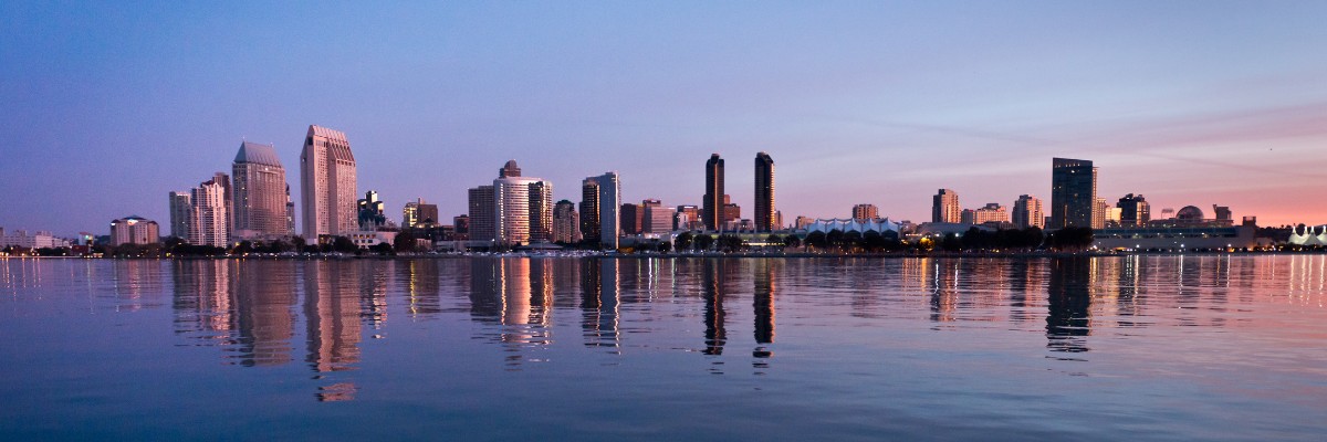 San Diego Downtown. Photo by Florence Low / California Department of Water Resources (cropped) The San Diego skyline reflects in San Diego Bay during an early morning sunrise. Photo taken January 9, 2013.