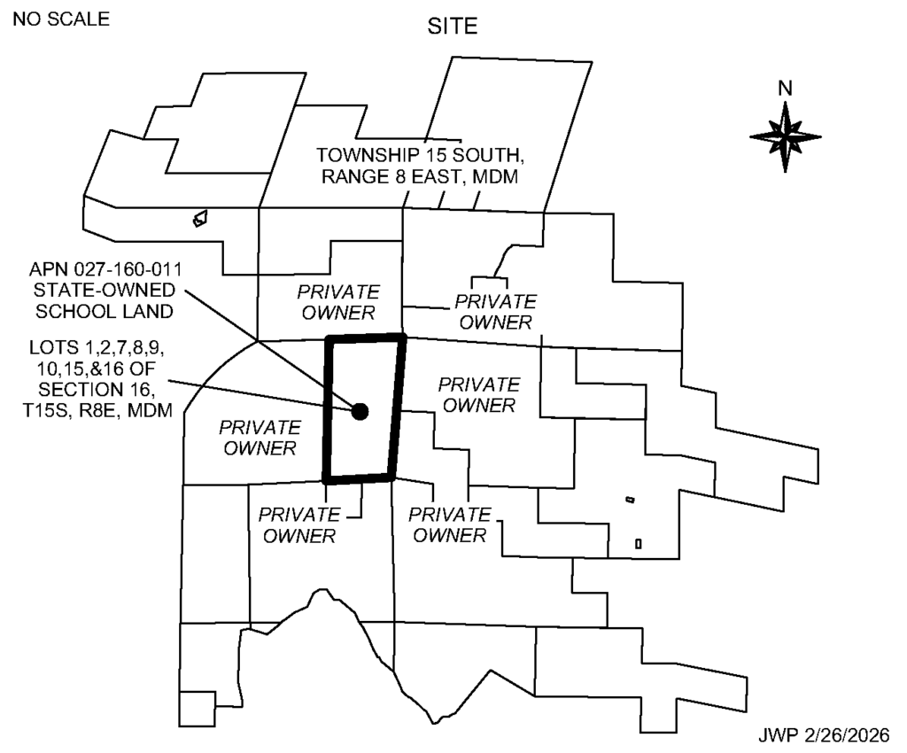 Simplified map indicating the subject state parcel shown as APN 027-160-011 in a thick black outline that is surrounded by thinner black outlines showing private ownership, Llanada, San Benito County.